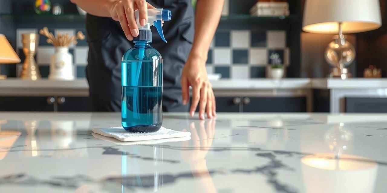 Aplicación de producto ecológico en superficie de mármol